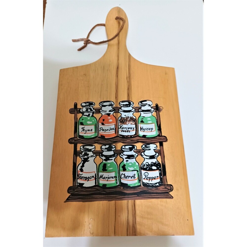 Vintage Mid Century Painted Cutting Board Spices Kitchen Wall Decor  1968 Nevco